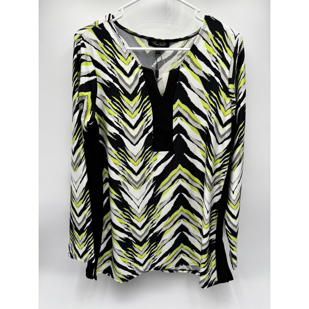 Melissa Paige L Zebra Print Top ZEBRAZEST‎ Black Neon Green Tunic NWT $59